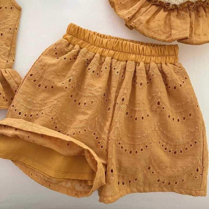 【90-150】帽子付きバックリボントップス×ショートパンツセット