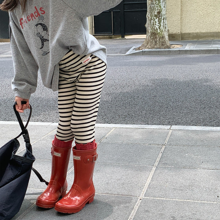 【80-130】ボーダー柄レギンスパンツ