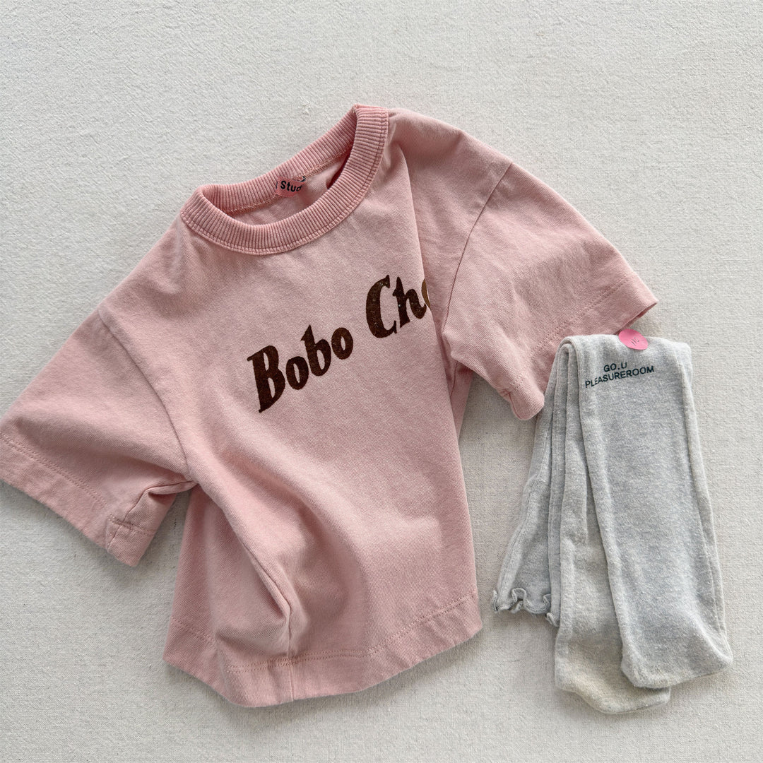 【80-130】英字ロゴプリントTシャツ