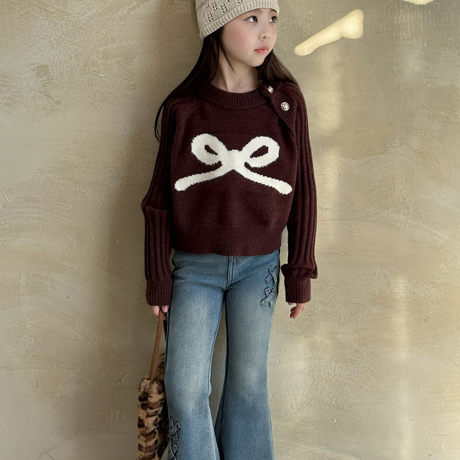 【90-150】ショルダーボタンニットトップス