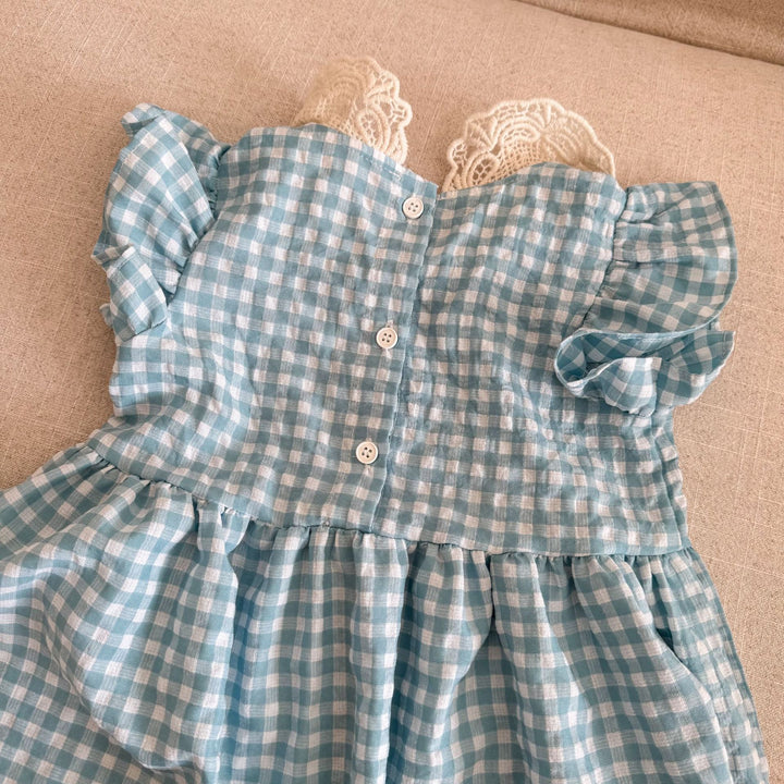 【80-150】レースカラーギンガムチェックワンピース