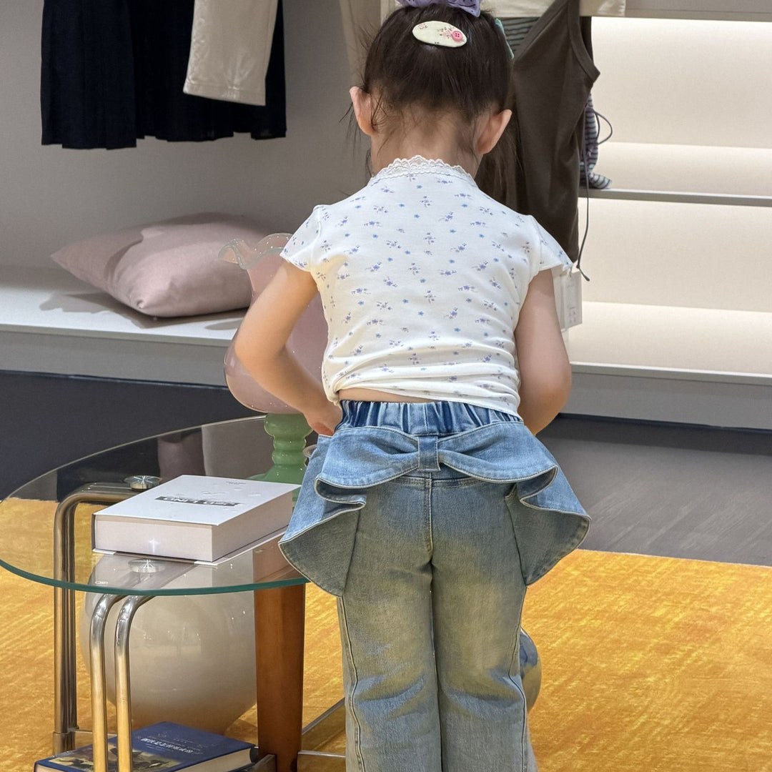 【90-140】バックリボンデニムパンツ