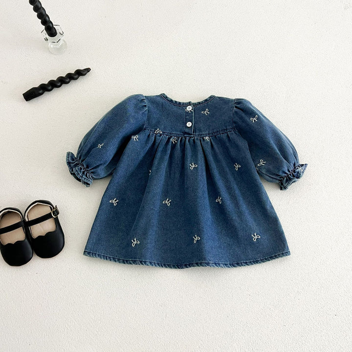 【73-120】リボン刺繍デニムワンピース