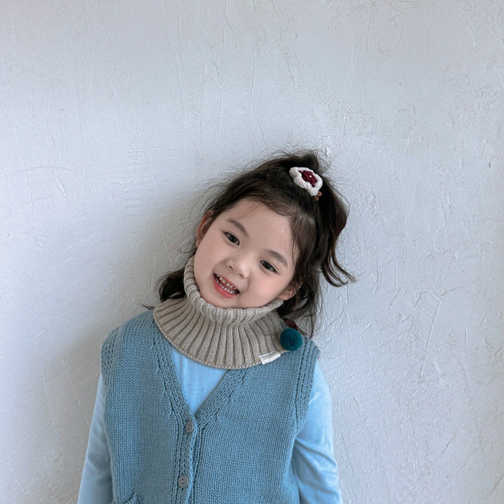 ポンポン付きニットネックウォーマー