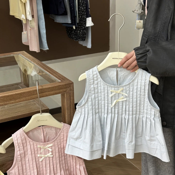 【90-140】プリーツデザインノースリーブトップス