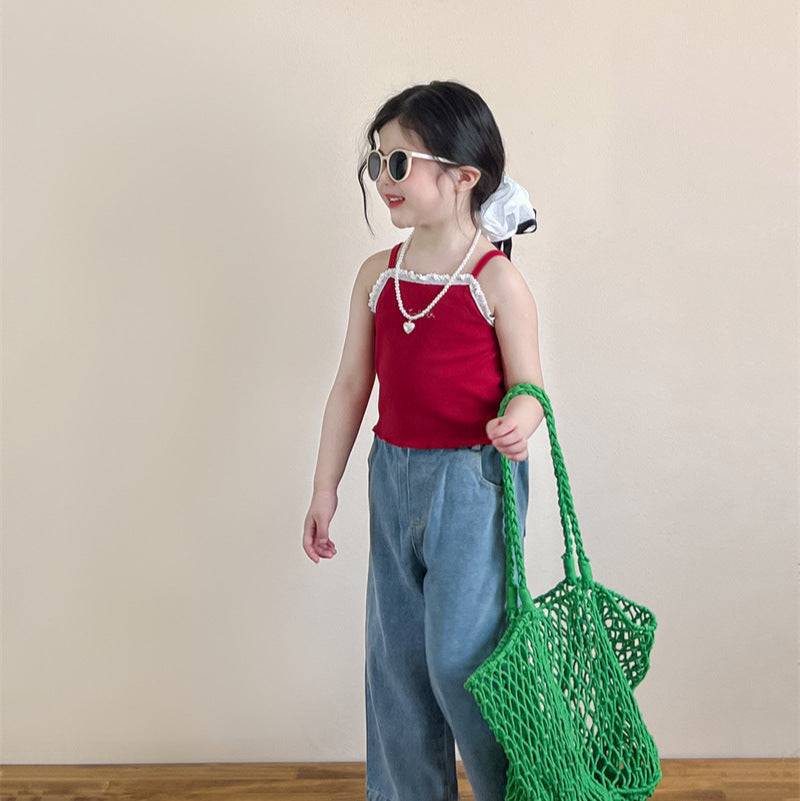 【90-140】シンプルデニムロングパンツ