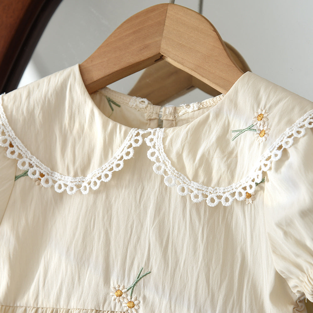 【6ヵ月-3歳】フラワー刺繍襟付きワンピース