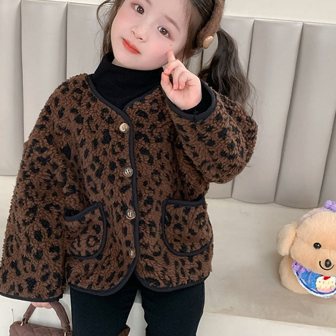 【90-140】ノーカラーレオパード柄ジャケット