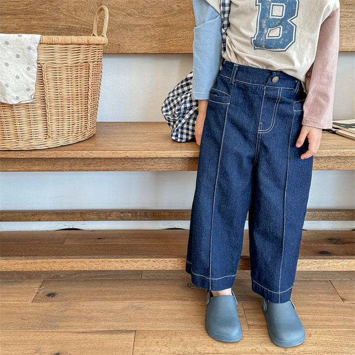 【80-130】センタープレスデニムパンツ