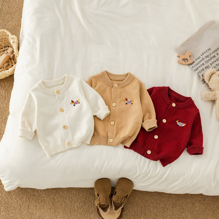 【73-100】ワンポイント刺繍ニットカーディガン