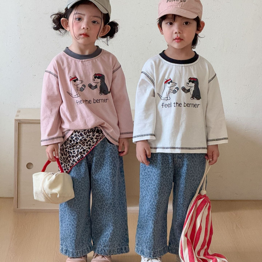 【80-150】レオパード柄ロングデニムパンツ