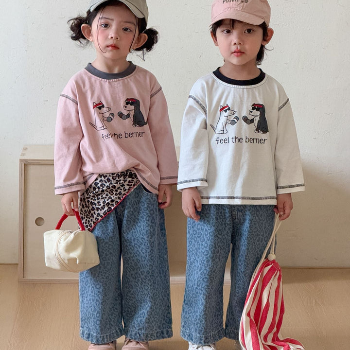 【80-150】レオパード柄ロングデニムパンツ
