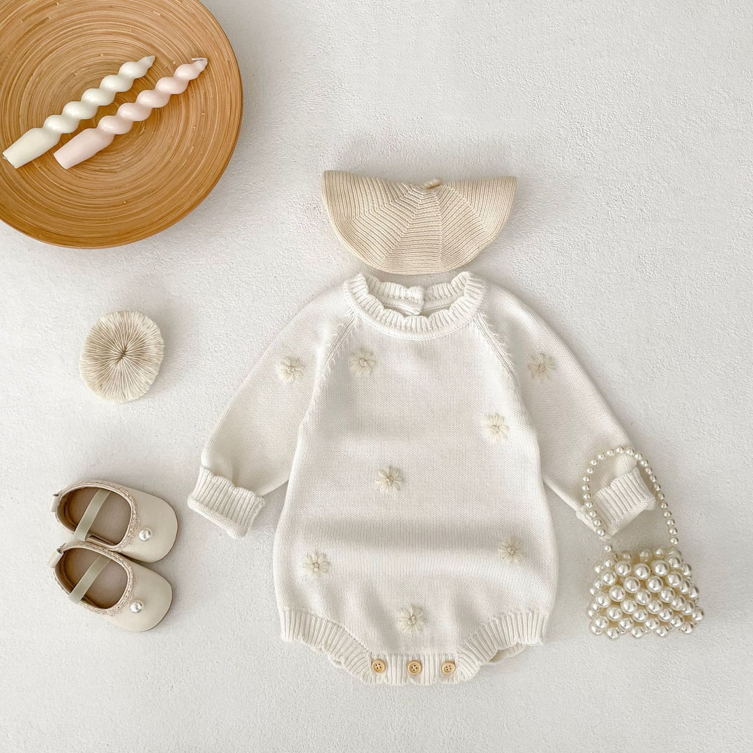 【73-90】花柄長袖ニットロンパース