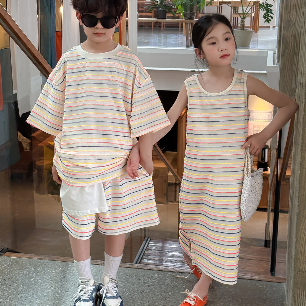 【90-150】マルチボーダー半袖セットアップ