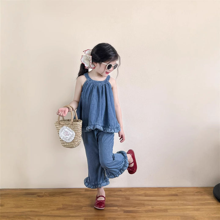 【90-140】ヘムデザインホルターネック×パンツセット