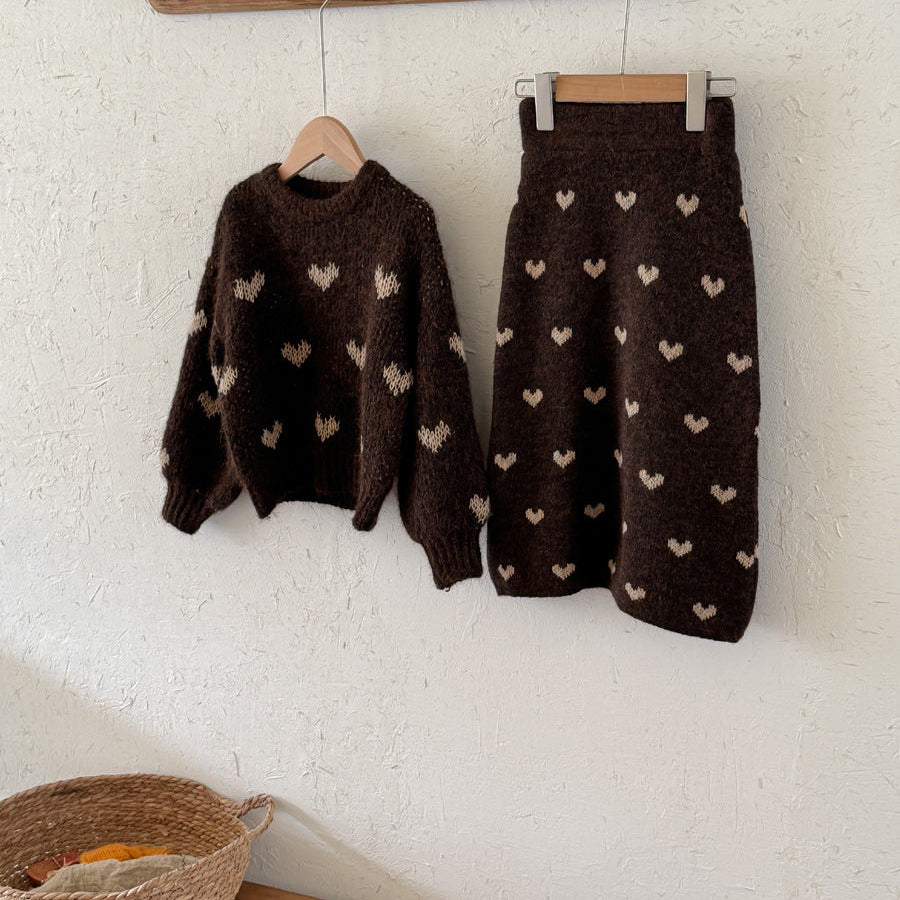 【90-150】ハート柄ニットロングスカート