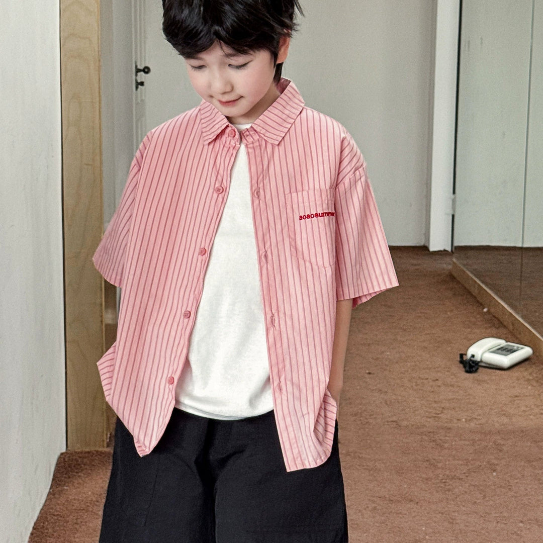 【90-150】ストライプピンクシャツ