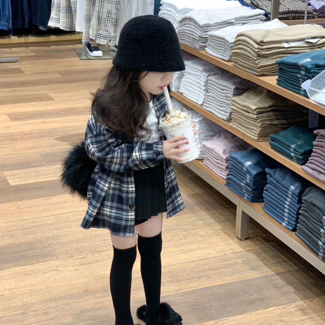 【90-140】チェック柄シンプルシャツ