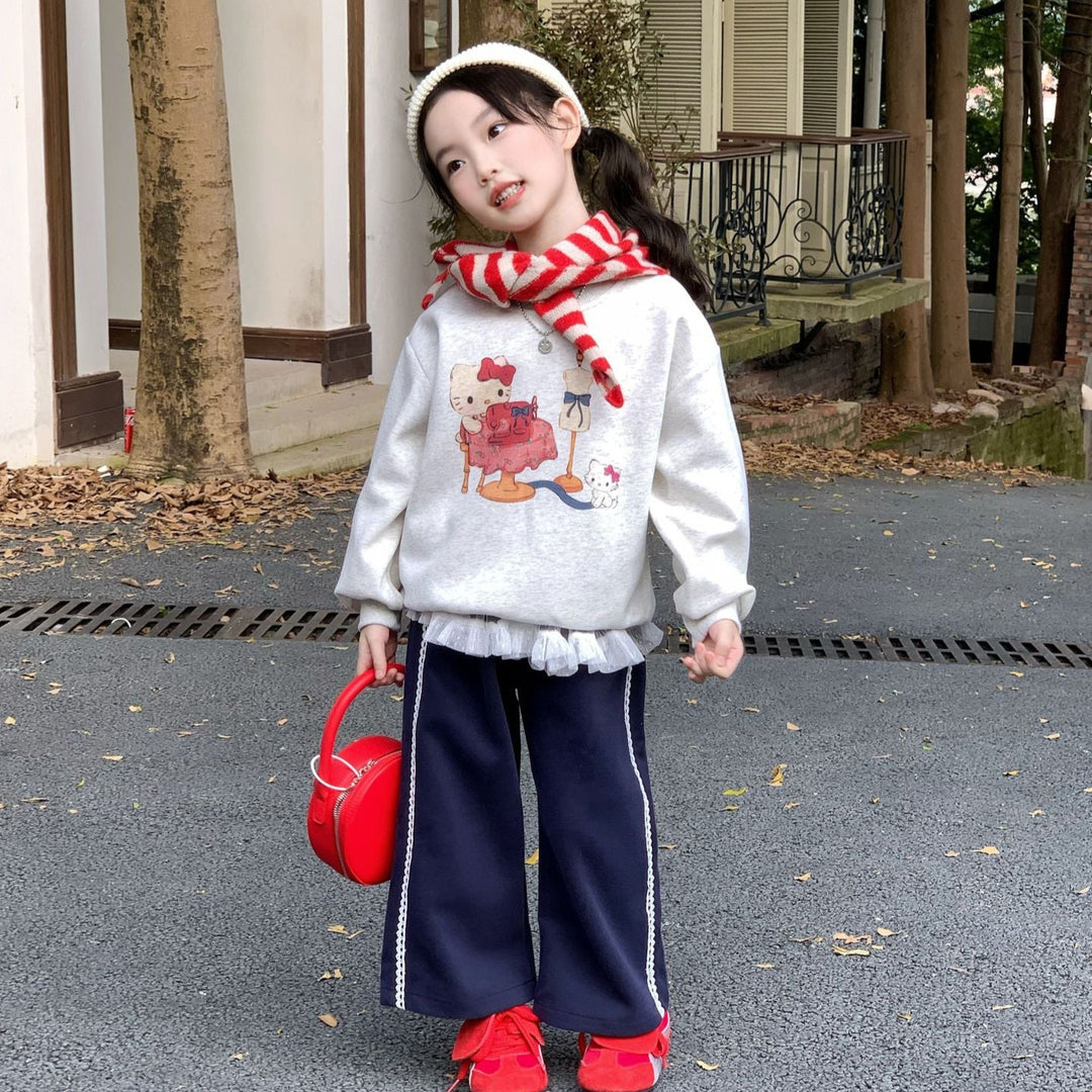 【90-140】レースレイヤード風ロングパンツ