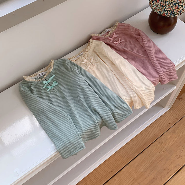 【90-150】レースネックリブカットソー