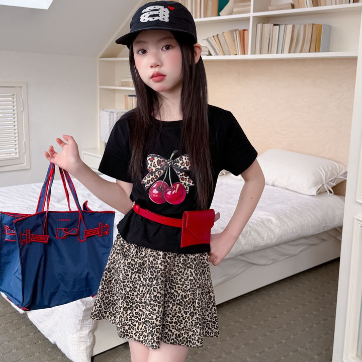 【100-150】リボン＆cherryデザインＴシャツ