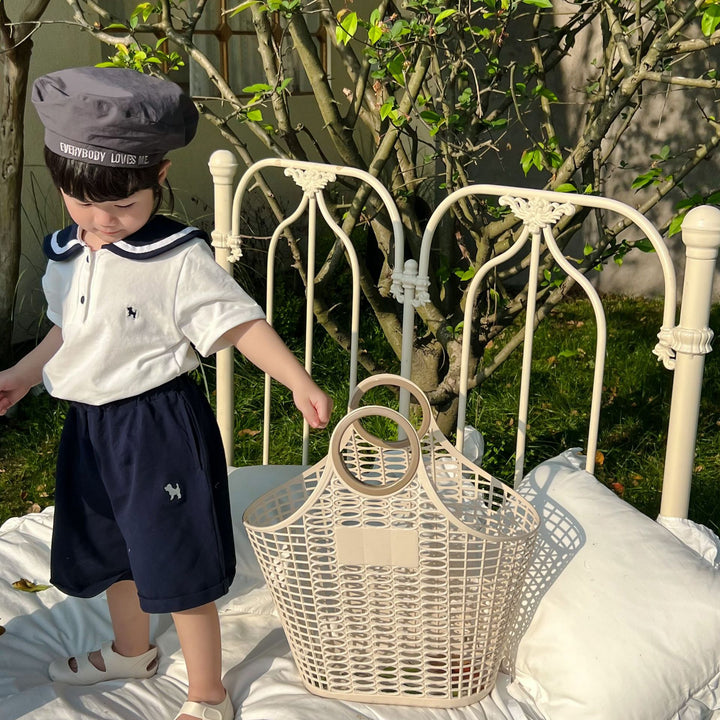 【80-140】セーラーカラートップス×ハーフパンツセット