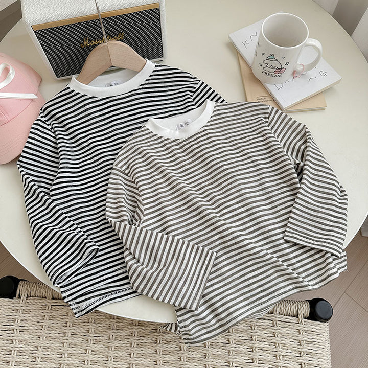 【90-150】ボーダー柄シンプルロングTシャツ