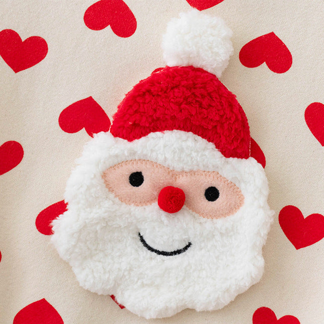 【73-90】帽子付きサンタモチーフ長袖ロンパース