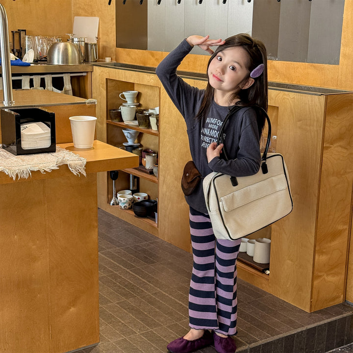 【80-130】太ボーダー柄フレアパンツ