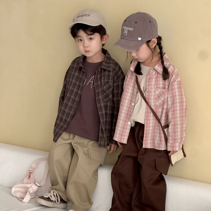 【80-150】チェック柄シンプルシャツ
