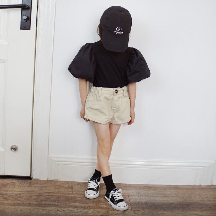 【90-140】パフスリーブ半袖Tシャツ