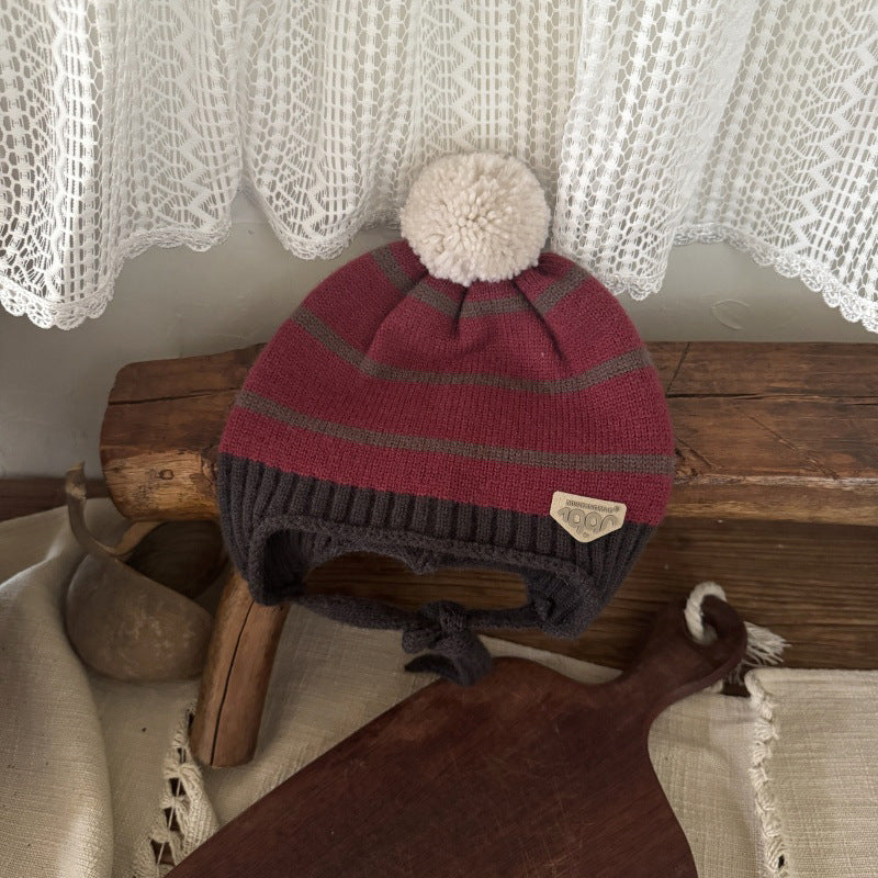 【48-52cm】あご紐付きボーダーニット帽