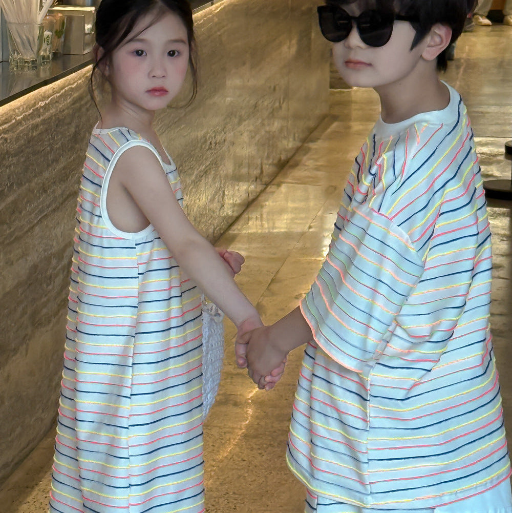 【90-150】マルチボーダー半袖セットアップ