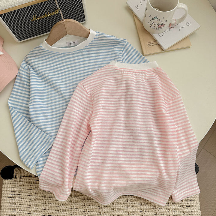 【90-150】ボーダー柄シンプルロングTシャツ