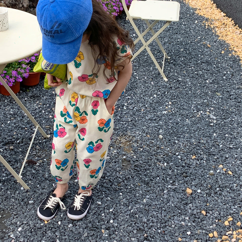 80-140】フラワープリントカジュアルセットアップ｜ELMO-こども