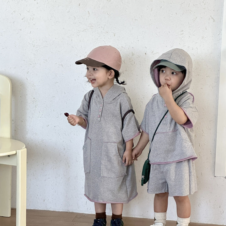 【80-150】ハーフボタンフーディーワンピース