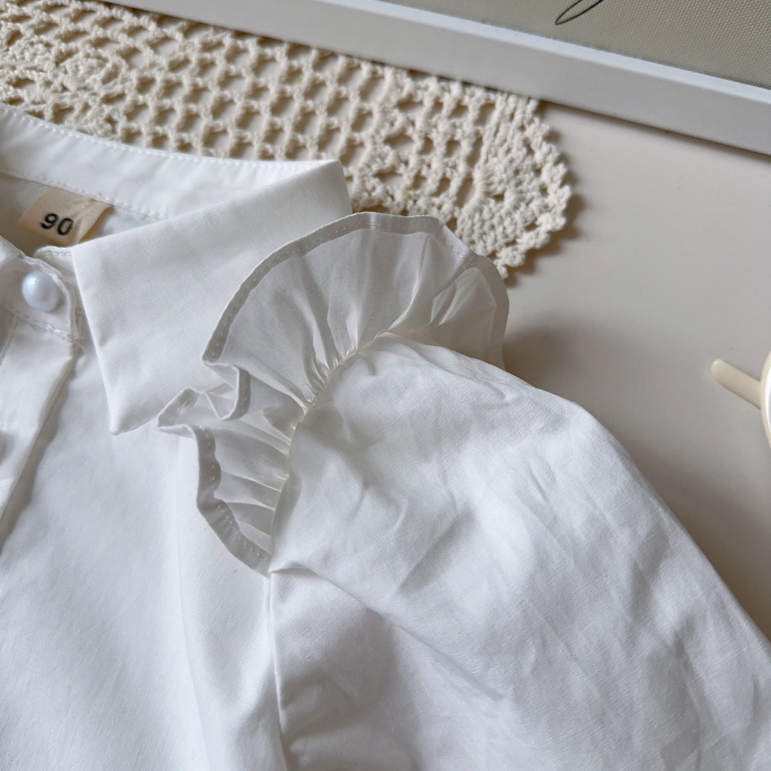 【90-140】肩フリルブラウス×ベスト×プリーツスカートセット