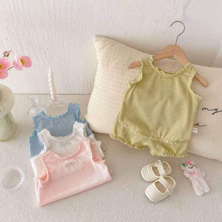 【73-100】フリルデザインノースリーブ×ショートパンツセット