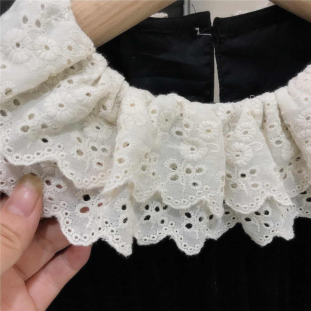 【90-140】レースデザイン長袖ワンピース