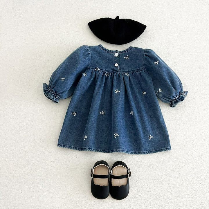 【73-120】リボン刺繍デニムワンピース