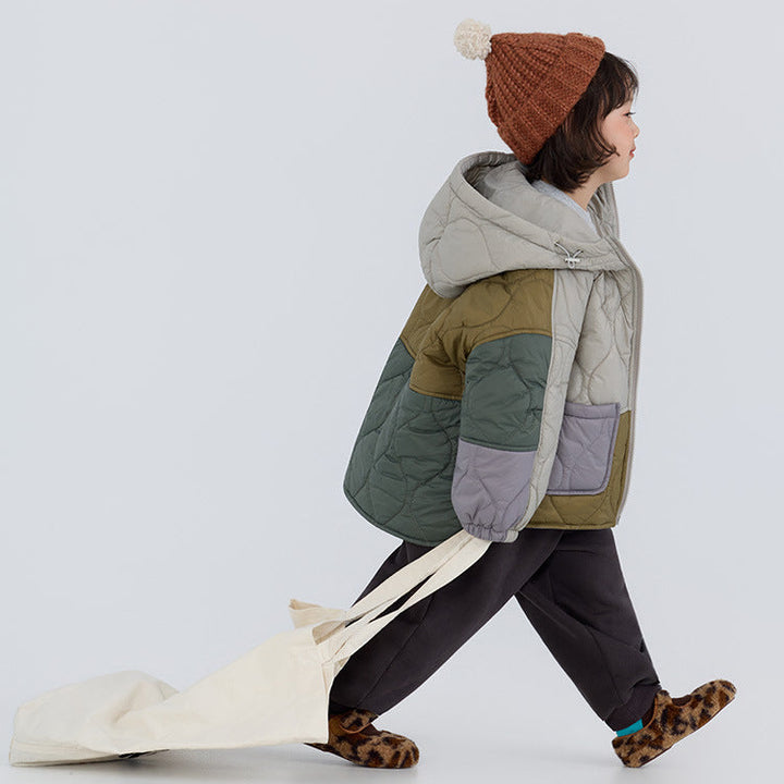 【90-150】カラーブロックデザイン中ボアジャケット