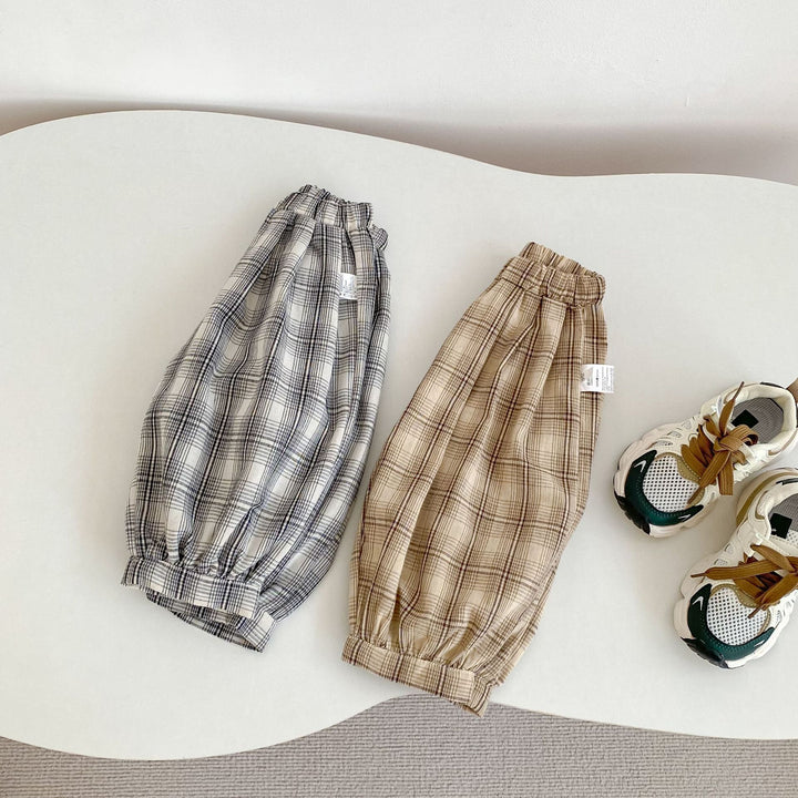 【73-110】チェック柄カジュアルロングパンツ