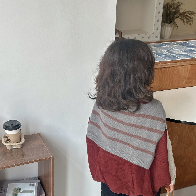 【2Y-10Y】ボーダー柄ニットショール