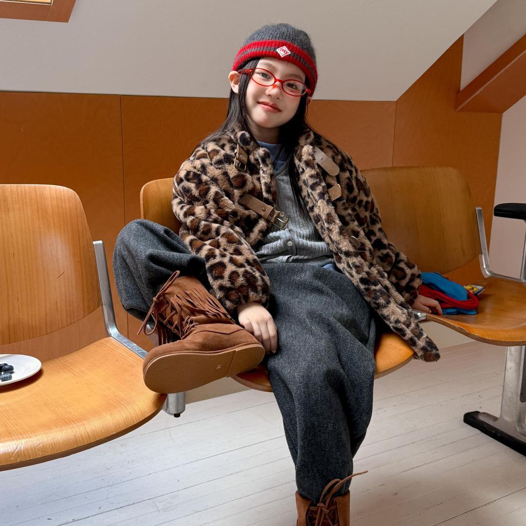 【100-150】レオパード柄スタンドカラーショートコート