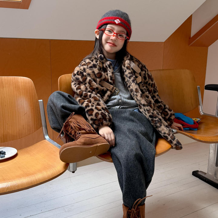 【100-150】レオパード柄スタンドカラーショートコート