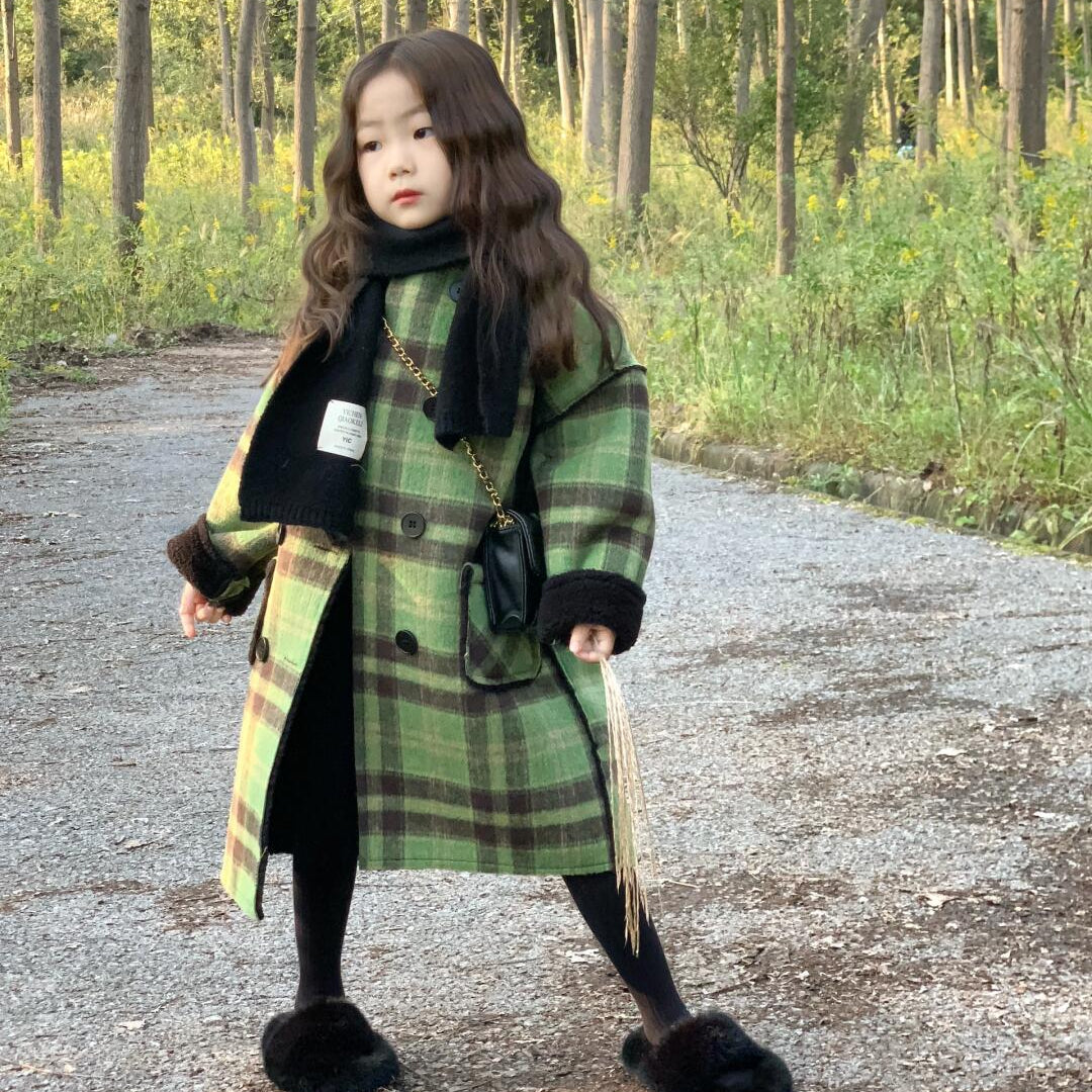 【90-140】裏ボアチェック柄ロングコート