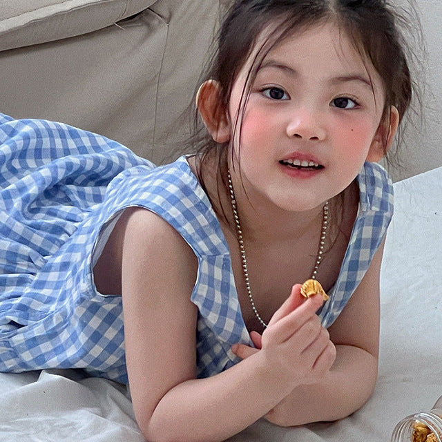 【90-150】ギンガムチェックマキシ丈ワンピース