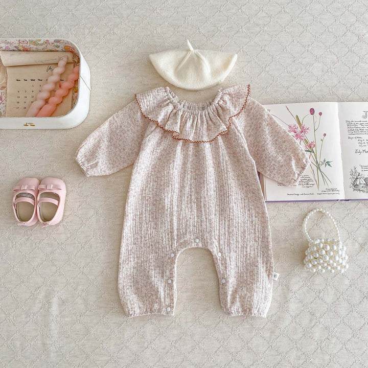 【73-90】ラッフルカラー小花柄ロンパース