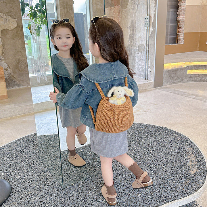 【90-140】ニットワンピース×デニムジャケットセット