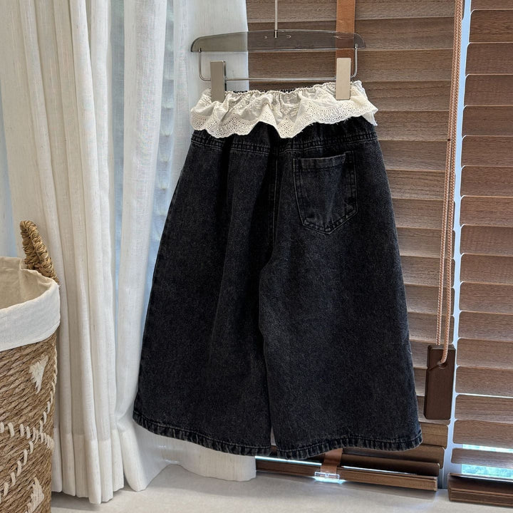 【100-150】ウエストレースワイドデニムパンツ